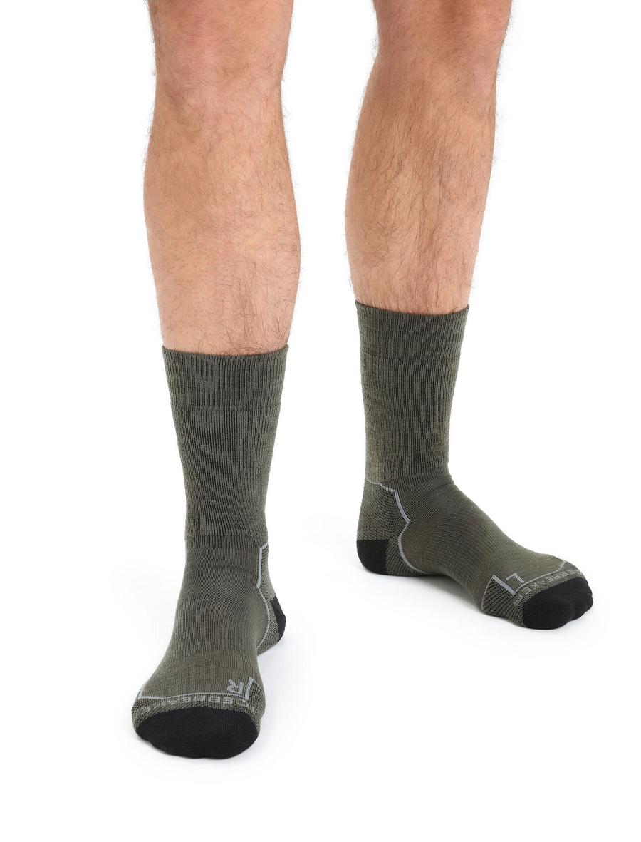 Chaussettes Icebreaker Merino Hike+ Medium Crew Homme Vert Olive Noir | FR 1024YXFU